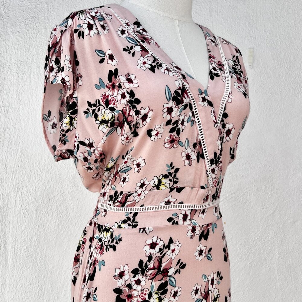 Suzanne Betro Light Pink Floral Short Sleeve Ladder Lace Trim Dress XL / Pin-Up - Picture 15 of 16